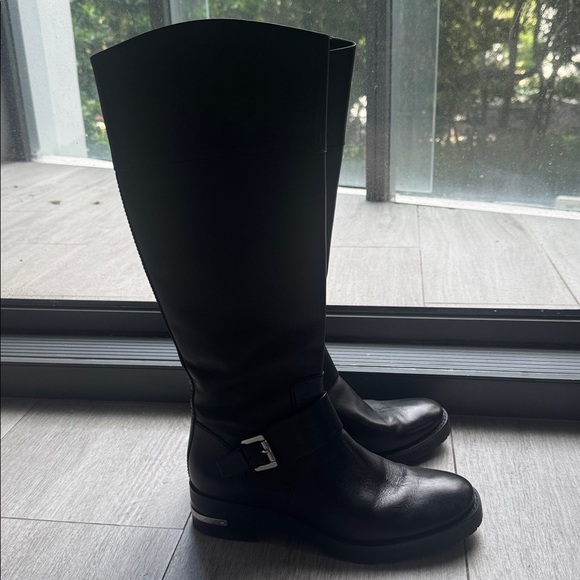 Like New Michael Michael Kors Black Knee-High Leather Boots with Buckle Size 7 - Picture 2 of 16